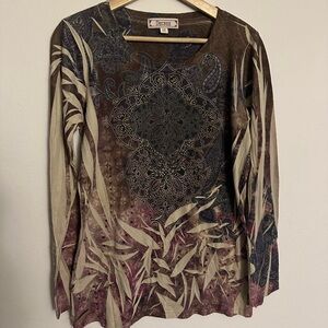 Decree Women's Artistic Long Sleeve Top - Brown, Cream, Black